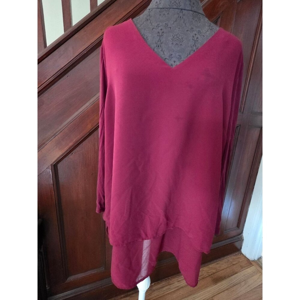 Michael Kors Fuchsia V-Neck Layered Tunic Top Xxl